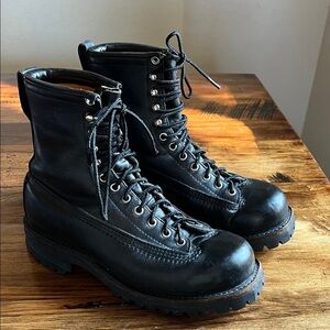 Vintage Men’s 6D  Black Leather Logger Combat Bboots with Vibram Soles